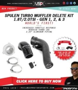 Lire la suite à propos de l’article USP Motorsports Spulen Turbo Muffler Delete Kit pour les moteurs 1.8T 2.0TSI Gen 1, 2, & 3